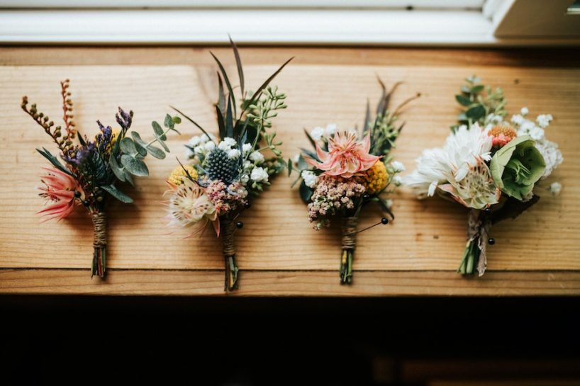 boutineers wedding flowers wooden windowsill wedding photographers philadelphia affordable flowers