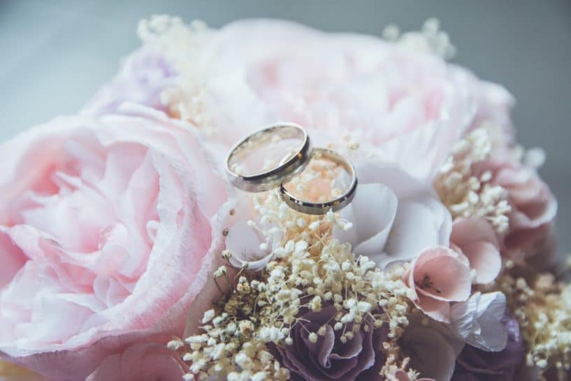 wedding bouquet with rings pink rose wedding photography philadelphia